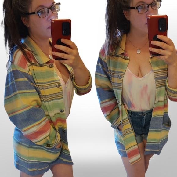 Vintage Chicos Design Oversized Button Down Blazer, Size 2, Multi Color - Picture 4 of 9